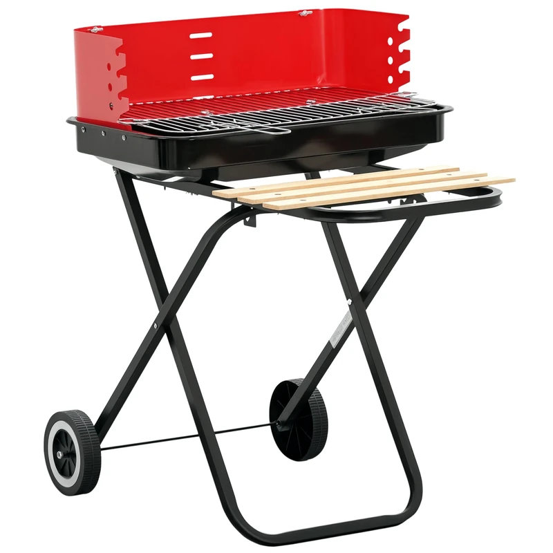 Outsunny Charcoal Trolley BBQ Grill with Wheels and Side Trays