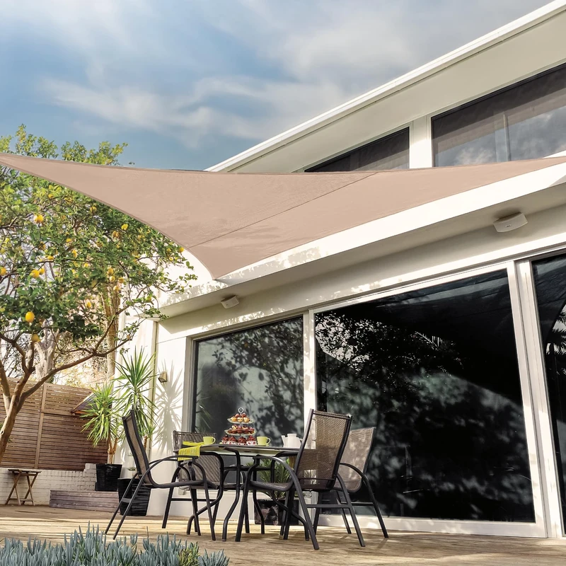 Coolaroo Coolhaven Shade Sail Kit - 95% UV Block Breathable Outdoor Sun Shade with Stainless Steel Hardware for Patio, Deck, Garden, or Pool, 18 ft Triangle, Sahara