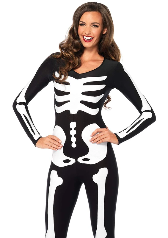 Leg Avenue Skeleton Catsuit Costume (M, Black/White)