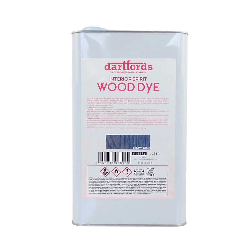dartfords Navy Blue Interior Spirit Based Wood Dye - 5 litre Bottle