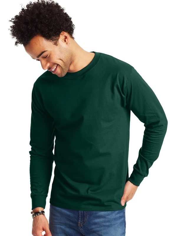 Hanes Men's Long-Sleeve Beefy-T Shirt, Deep Forest, X-Large (Pack of 2) - Image 1