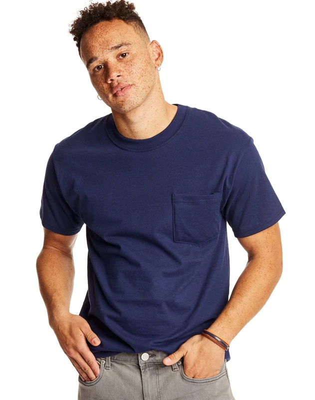 Hanes Men's Short Sleeve Pocket Tee Value Pack (Available in 1 Or 2 Pack), Navy (2 Pack), XL