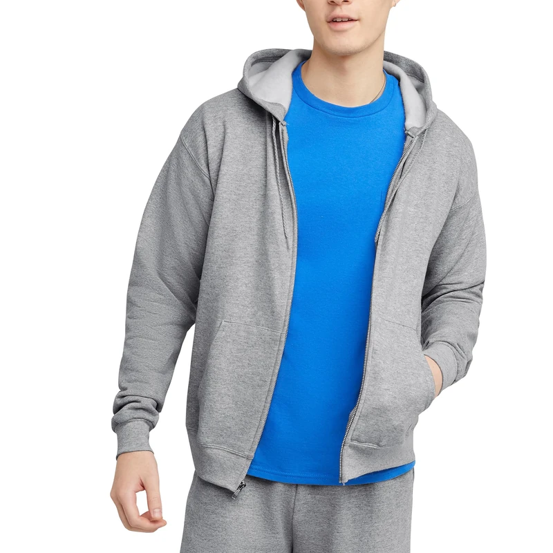 Hanes Mens Full-zip Eco-smart Fashion-hoodies, Light Steel, XL UK