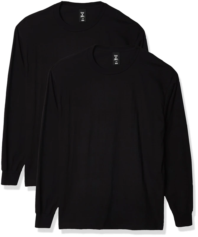 Hanes Men's Long Sleeve Beefy-T Shirt, Black, Large (Pack of 2)