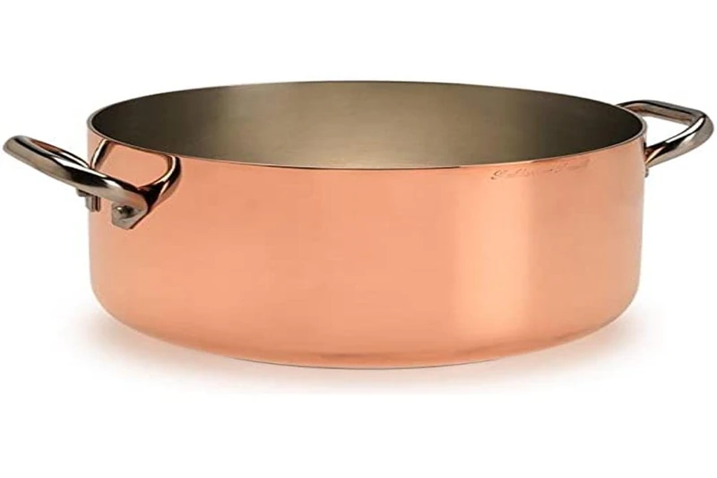 Pentole Agnelli ALCU104PI28 High Copper Saucepan with 2 Stainless Steel Handles, Tinned Copper for Induction, 28 cm