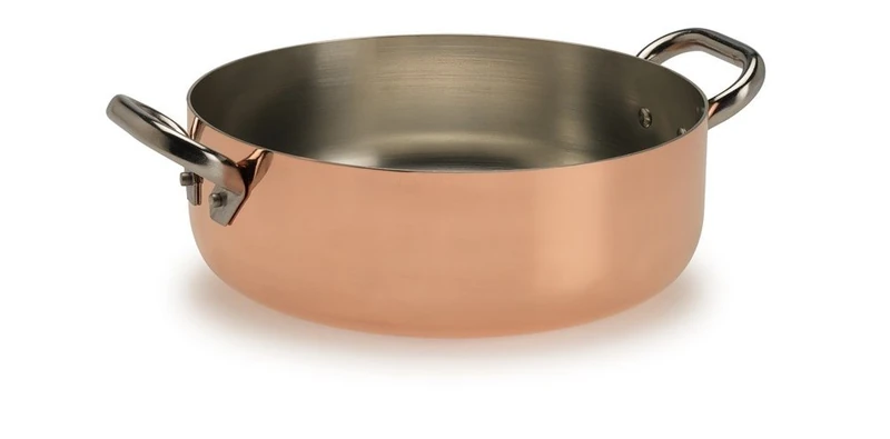 Pentole Agnelli ALCU106PI20 Low Copper Saucepan with 2 Steel Handles, Tin-Plated Copper with Induction Bottom, 20 cm