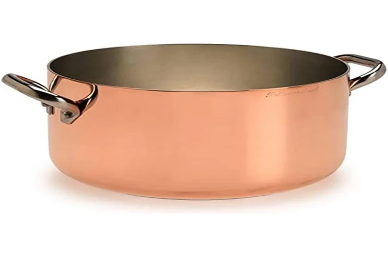 Pentole Agnelli ALCU104PI24 High Copper Saucepan with 2 Stainless Steel Handles, Tinned Copper for Induction, 24 cm
