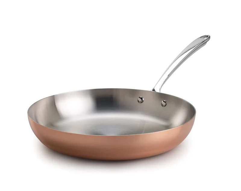 Pentole Agnelli Induction Frying Pan with Tubular Steel Handle, Diameter 28 Cm, Light Copper/Silver