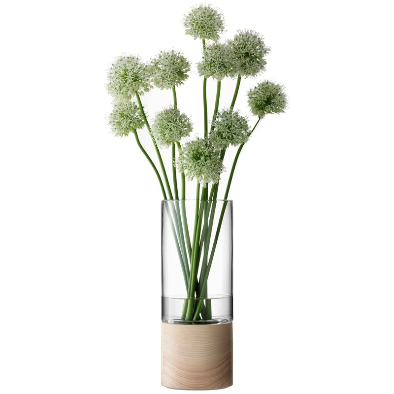 LSA International Lotta Vase Clear & Ash Base H36cm| 1 Unit | Mouthblown & Handmade Glass | Hand Planed Wood | LW22