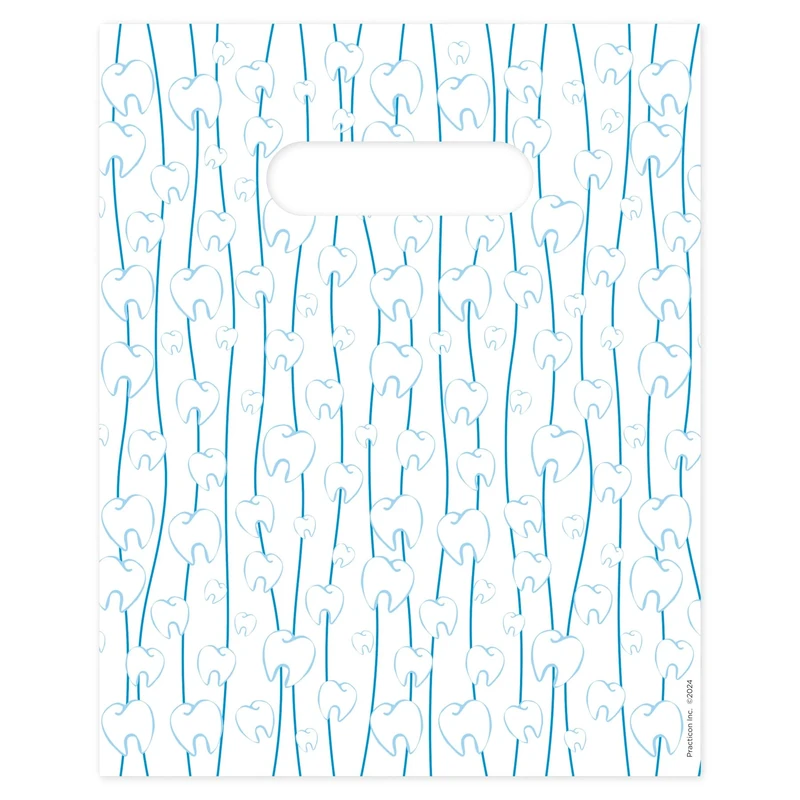 Practicon 1109696 Flossing Molars Scatter Print Bags, 8" x 10" (Pack of 100)