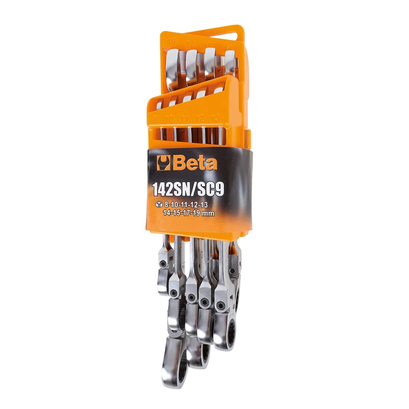 BETA 142SN/SC9 Set of 9 Swivel Ratchet Combination Wrenches with Compact Support