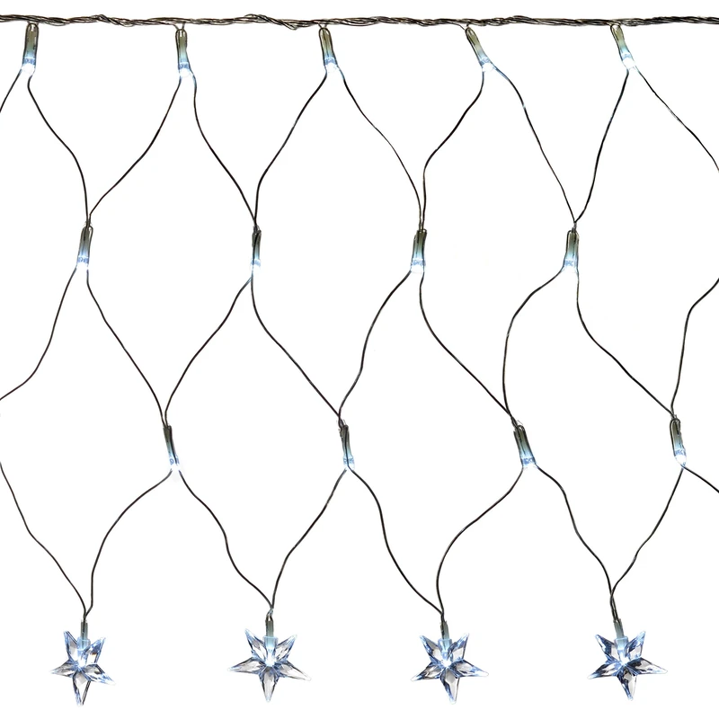 WeRChristmas LED Star Curtain Net Christmas Light String with Chasing/Static Settings, 8 m x 40 cm - White