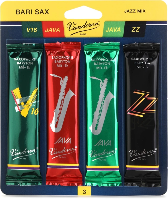 Vandoren SRMIXB3 Bari Sax Jazz Reed Mix Card includes 1 each ZZ, V16 JAVA and JAVA Red Strength 3