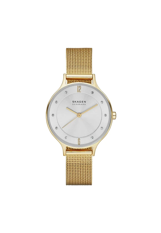 Skagen Watch for Women Anita Lille, Three Hand Movement, 30 mm Gold Stainless Steel Case with a Stainless Steel Mesh Strap, SKW2150