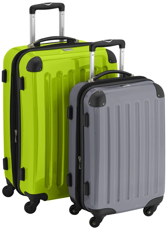 HAUPTSTADTKOFFER® · Two-Piece Hard-Side suitcases Set high Gloss · Cabin Luggage 45 Liter (55 x 35 x 20 cm) + Suitcase 87 Liter (63 x 42 x 28 cm) · Combination Lock (applegreen-Silver)
