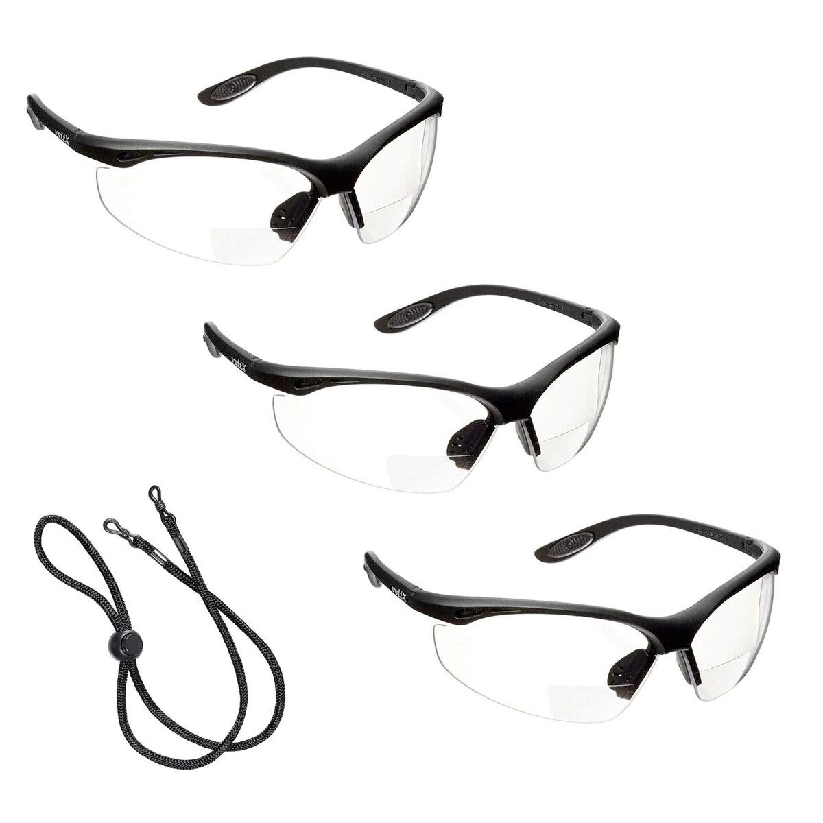 voltX 3 x Constructor' BIFOCAL Reading Safety Glasses (Clear +1.0 Dioptre) UKCA & CE EN166f Certified/Cycling Sports Glasses – Wraparound Style – Includes Safety Cord with headstop + UV400 Lens