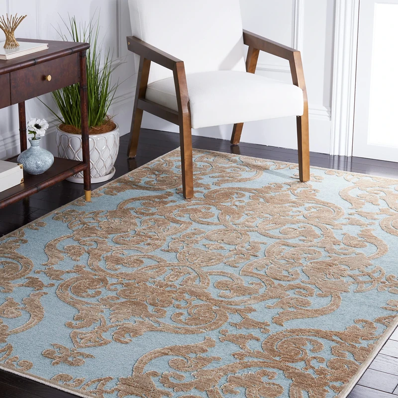 Safavieh Transitional Indoor Woven Rectangle Area Rug, Paradise Collection, PAR348, in Stone / Aqua, 160 X 229 cm for Living Room, Bedroom or Any Indoor Space - Image 1
