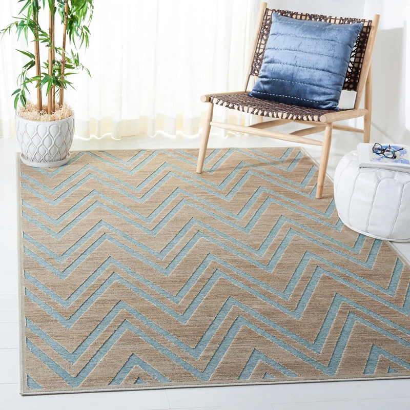 Safavieh Transitional Indoor Woven Rectangle Area Rug, Paradise Collection, PAR356, in Stone / Aqua, 160 X 229 cm for Living Room, Bedroom or Any Indoor Space