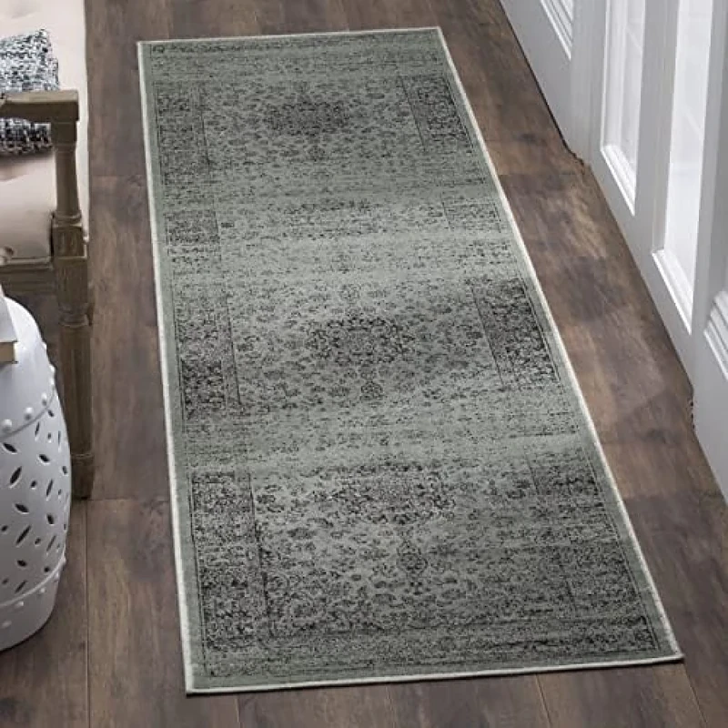Safavieh Traditional Indoor Woven Runner Area Rug, Vintage Collection, VTG113, in Grey / Spruce, 66 X 244 cm for Living Room, Bedroom or Any Indoor Space
