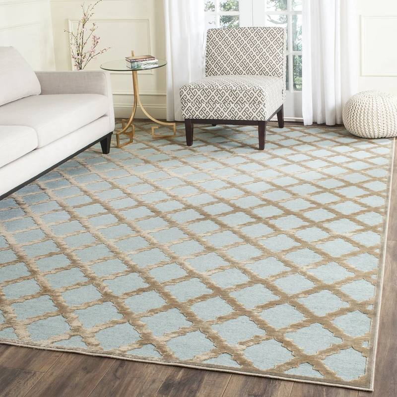 Safavieh Transitional Indoor Woven Rectangle Area Rug, Paradise Collection, PAR350, in Mousse / Aqua, 160 X 229 cm for Living Room, Bedroom or Any Indoor Space