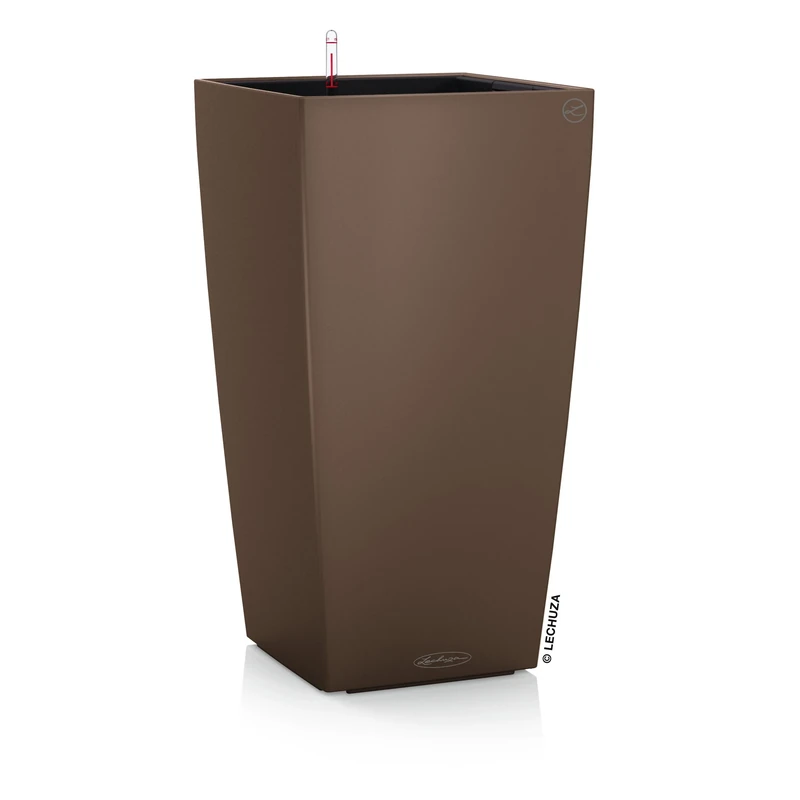 Lechuza CUBICO Color 30 Self Watering Planter Garden Plastic Indoor and Outdoor Flower Plant Pot with Drainage Hole H56 L30 W30 cm Nutmeg