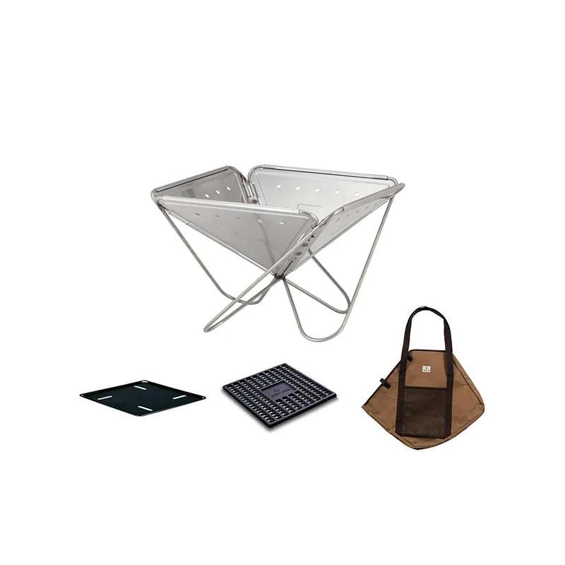 Snow Peak Fireplace Starter Set, Medium, Four piece camping & outdoor fire set including foldable fireplace, ground protection base plate, cooking coal bed & carry case