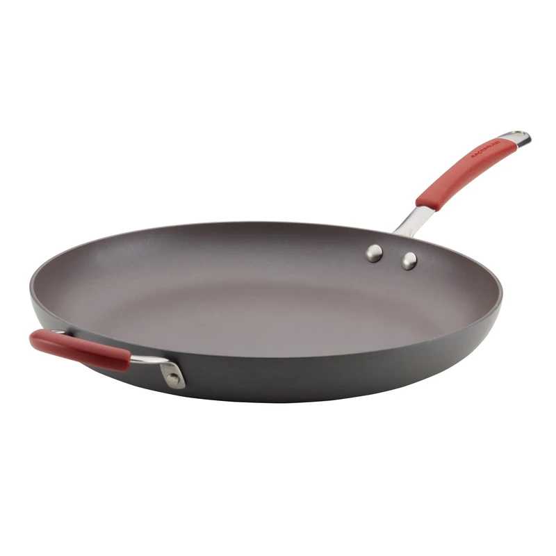 Rachael Ray Hard Anodised Nonstick 36cm Family Frying Pan, Dishwasher Safe with Red Helper Handle - Image 1
