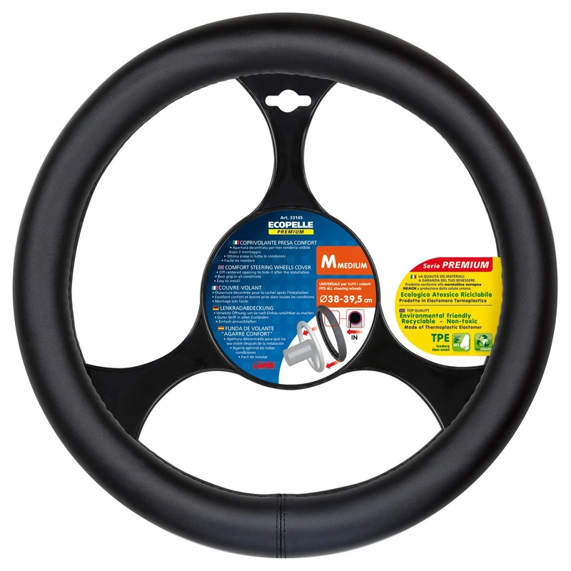 Lampa 33145 Premium Steering-Wheel Cover, Eco-Leather, Thermoplastic Elastomer (TPE), Medium