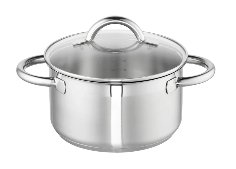 Schulte-Ufer Loop Casserole Pot 16 cm Approx. 2.0 L with Glass Lid 18/10 Steel Silver