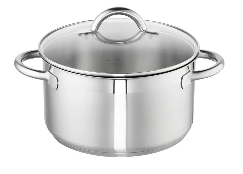 Schulte-Ufer Loop Casserole Pot 24 cm Approx. 5.5 L with Glass Lid 18/10 Steel Silver