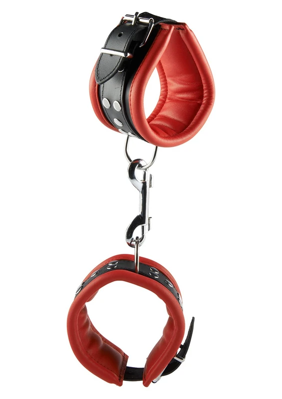 Hidden Desire Heavy Duty Leather Ankle Cuffs, Red