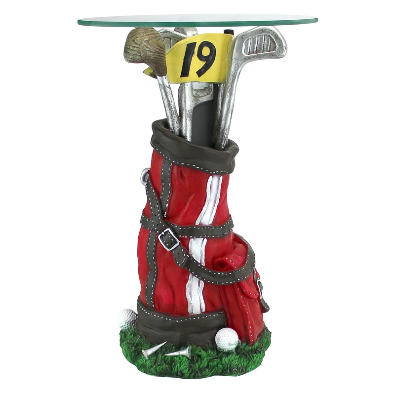 Design Toscano on Par Golf Bag Sculptural Glass-Topped Table - Image 1
