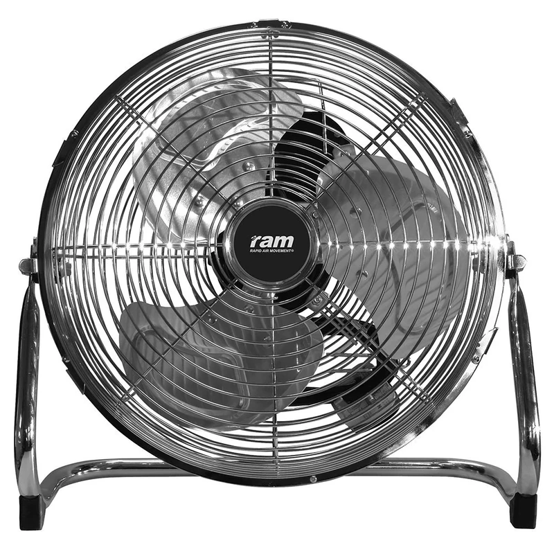 RAM Air Circulator High Velocity Floor Fan Adjustable Tilting Cooling for Home Office Gym Caravan Grow Room Hydroponics Industrial Use with Chrome Finish and Quiet Operation 12-Inch Ground Fan