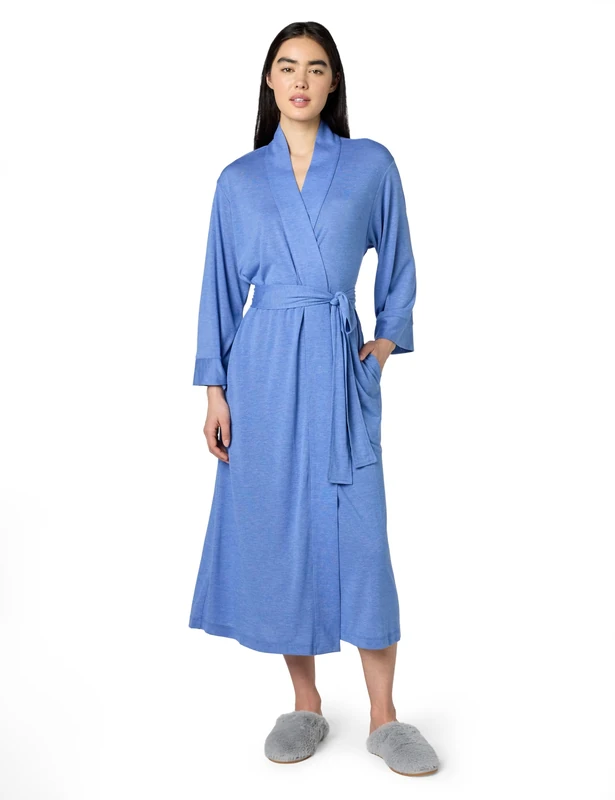 N Natori Womens Congo Robe Long Sleeve Bathrobe - Blue -