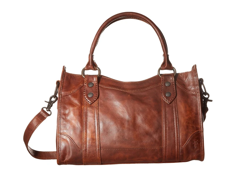 FRYE Melissa Zip Satchel Leather Handbag, Cognac, One size - Image 1