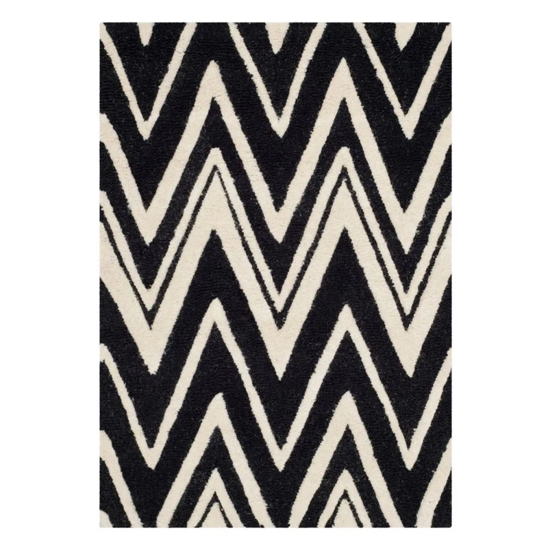 Safavieh Modern Indoor Hand Tufted Rectangle Area Rug, Cambridge Collection, CAM711, in Black / Ivory, 122 X 183 cm for Living Room, Bedroom or Any Indoor Space