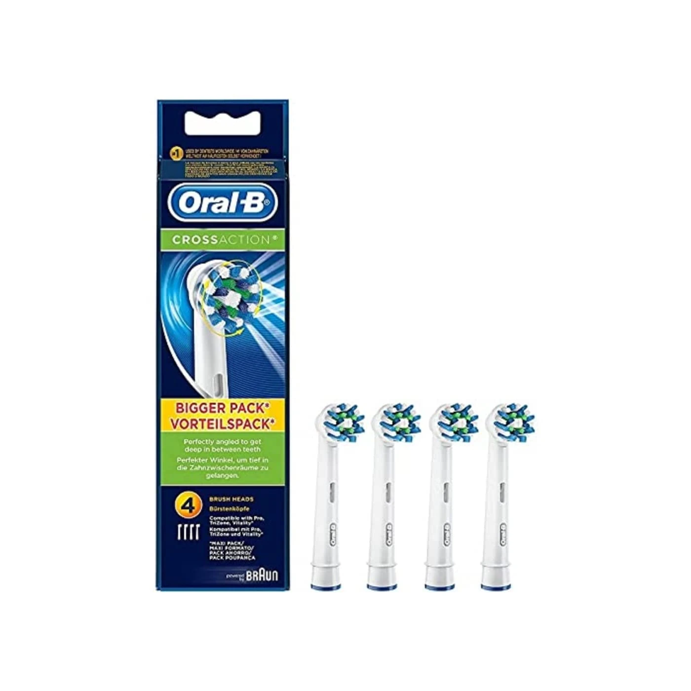 Oral-B CrossAction Toothbrush Heads Pack of 4 Replacement Refills for Electric Rechargeable Toothbrush