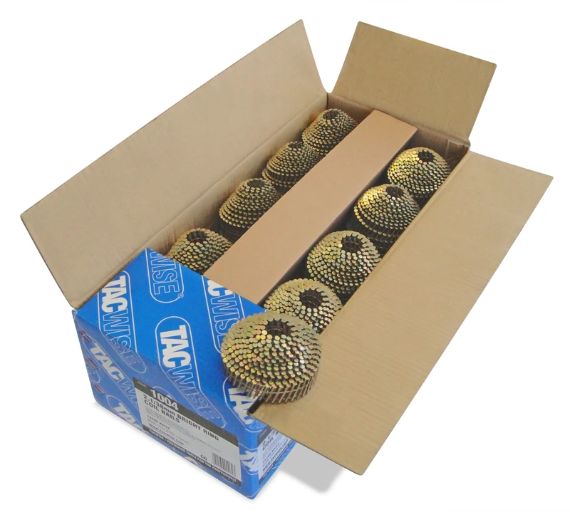 Tacwise 1004 Type 2.1 / 38 mm Bright Conical Top Coil Nails, Diamond Point, Ring Shank, 16° Inclined, Wire Collated, Pack of 14,400