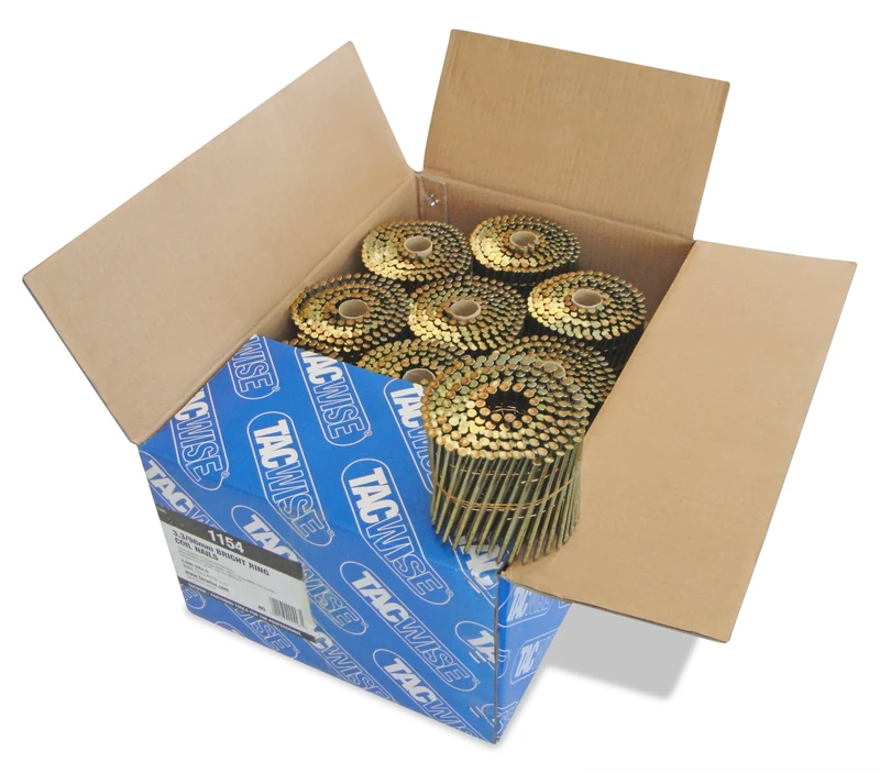 Tacwise 1154 Type 3.3 x 98 mm Bright Flat Top Coil Nails, Diamond Point, Ring Shank, 16° Inclined, Wire Collated, Pack of 4,000, Gold