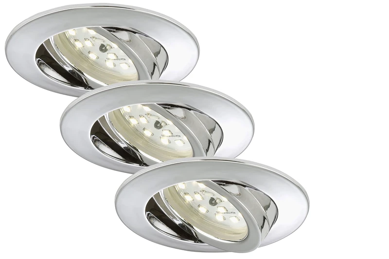 BRILONER LED, Small mounting Depth, 230V, Set of 3, swiveling, Ceiling Light, Downlight, Bathroom recessed lamp, Integrated, 5 W, Chrome