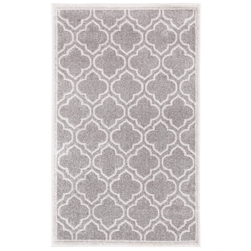 Safavieh Trellis Indoor/Outdoor Woven Rectangle Area Rug, Amherst Collection, AMT412, in Grey / Light Grey, 76 X 122 cm for Garden, Patio or Any Outdoor Space