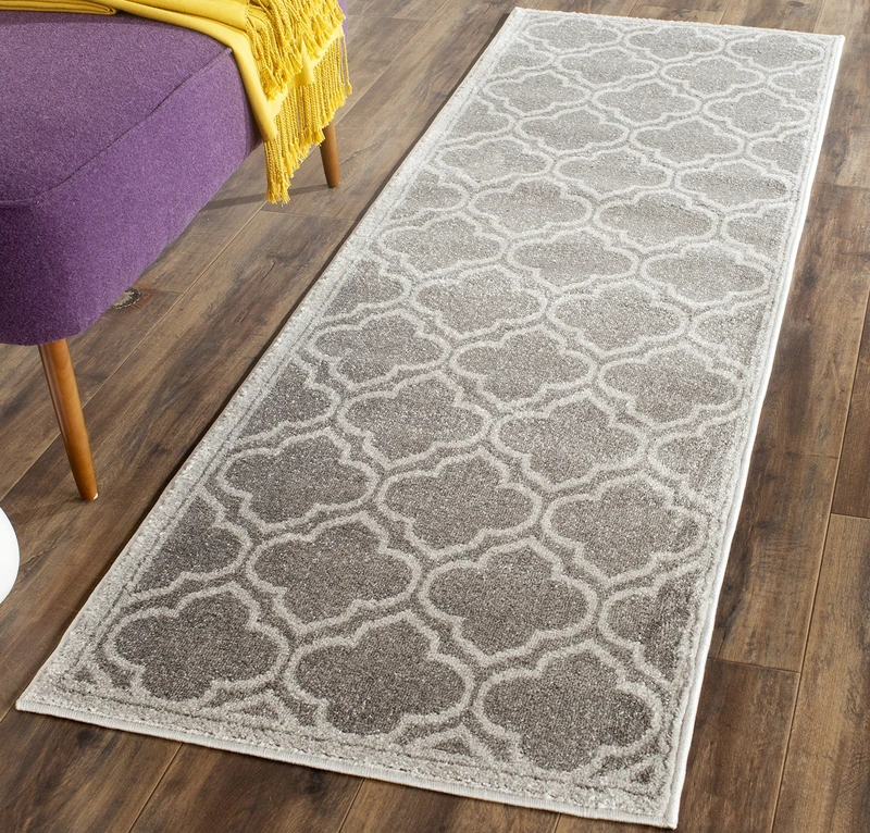 Safavieh Trellis Indoor/Outdoor Woven Runner Area Rug, Amherst Collection, AMT412, in Grey / Light Grey, 69 X 213 cm for Garden, Patio or Any Outdoor Space - Image 1