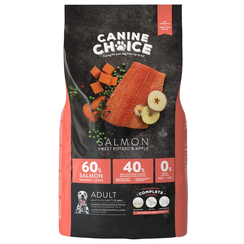 Canine Choice Super Premium Medium Breed Adult Dry Dog Food – Salmon 10kg | 60% Fresh Salmon, Grain-Free Hypoallergenic Kibble with Sweet Potato & Apple | High Protein Nutrition for Dogs