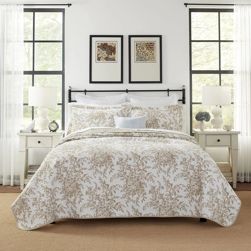 Laura Ashley Bedford Cotton Twin Quilt - Mocha Reversible - Image 1