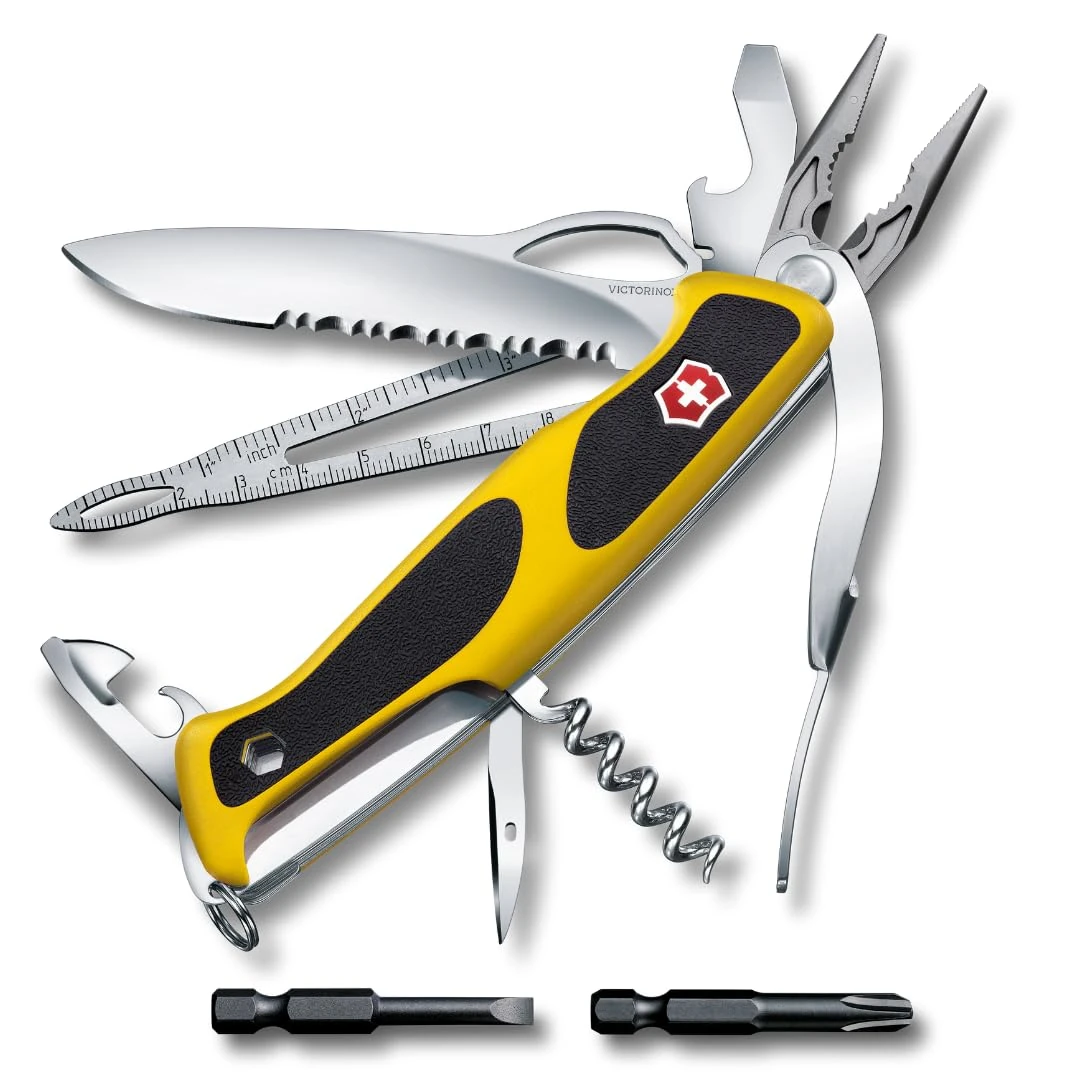 Victorinox Ranger Grip Boatsman Swiss Army Pocket Knife, Large, Multi Tool, 22 Functions, Locking Blade, Case, Yellow/Black