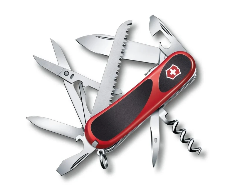 Victorinox Evolution Grip S17 Swiss Army Pocket Knife, Medium, Multi Tool, 15 Functions, Locking Blade, Red/Black