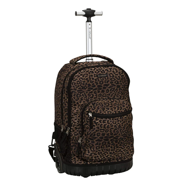 Rockland Single Handle Rolling Backpack, Leopard, 19-inch, Single Handle Rolling Backpack