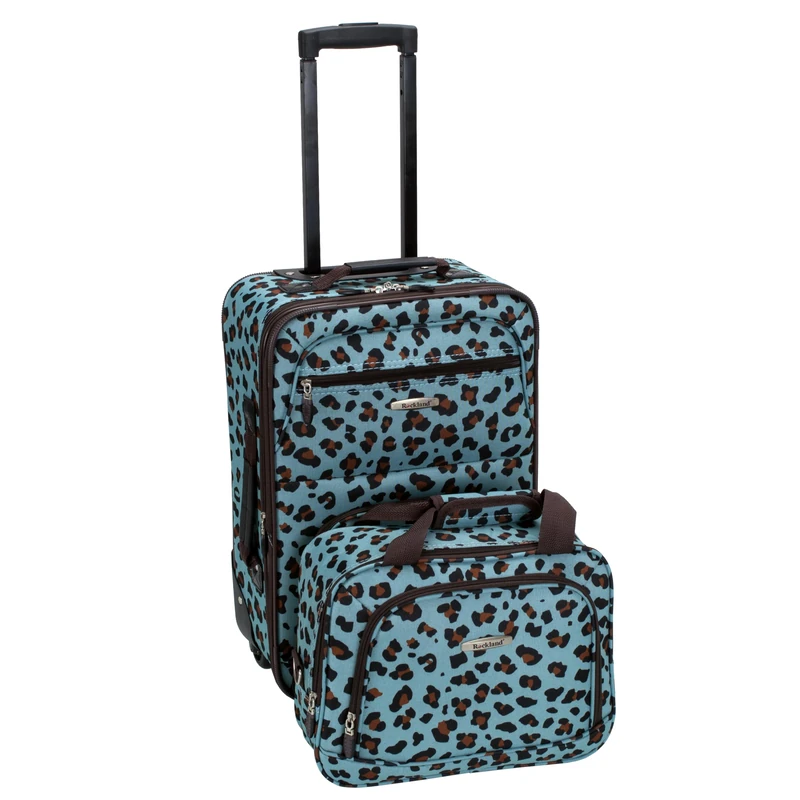 Rockland Fashion Softside Upright Luggage Set, Blue Leopard, 2-Piece Set (14/19), Fashion Softside Upright Luggage Set