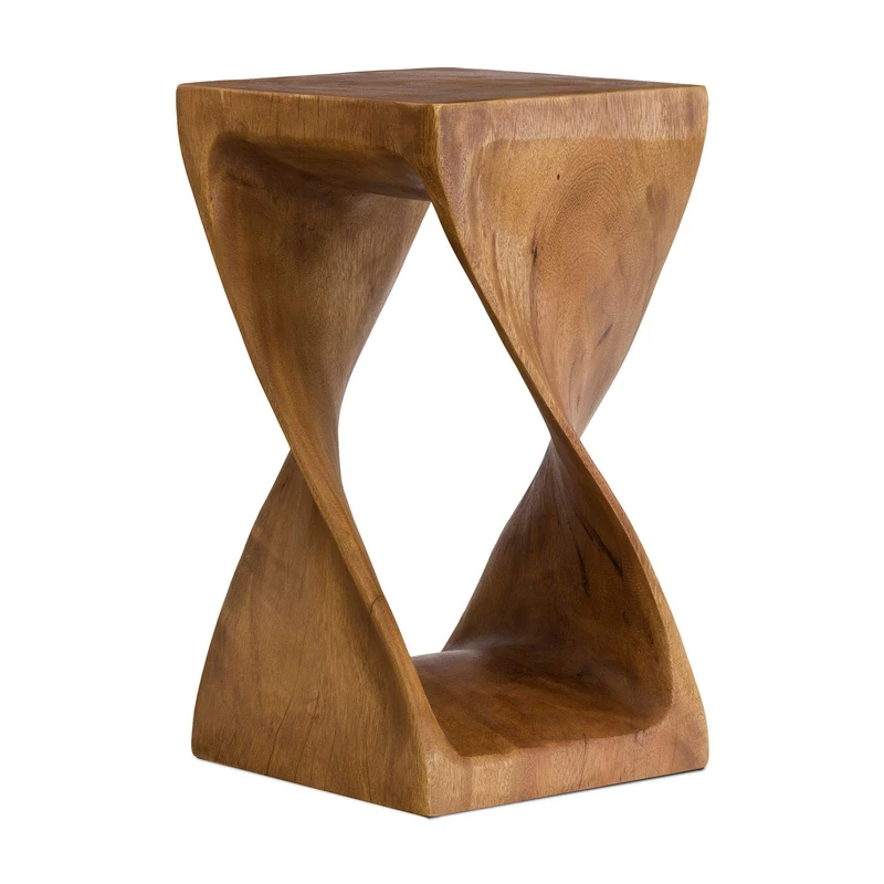 Something Different Stunning Brown Hand-Crafted Acacia Wood Honey Twist Table - 51cm x 28cm (1 Pc) - Masterpiece from Northern Thailand - Perfect for Any Home - Image 1