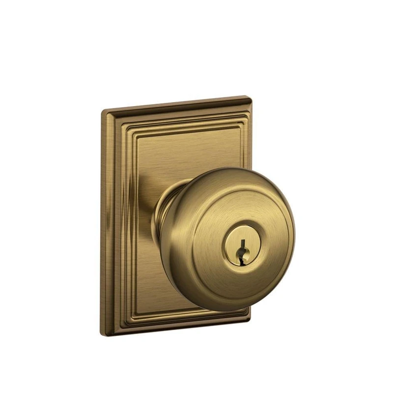 Schlage F51A and 609 ADD Addison Collection Andover Keyed Entry Knob, Antique Brass